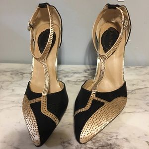 Jo Jo Fox black & gold stilettos heels